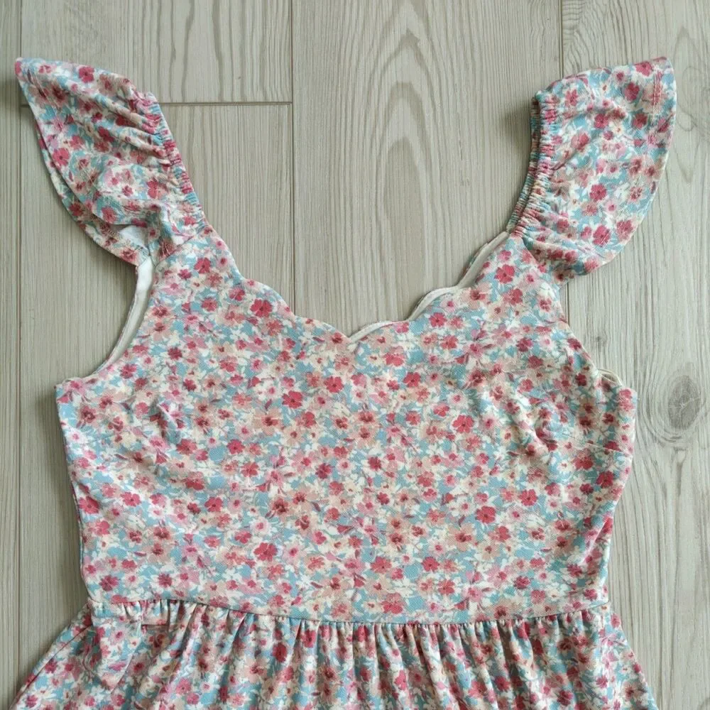 Floral Women's Dress A-Line Ruffle Straps Pink Small Monteau Los Angeles - Picture 2 of 11